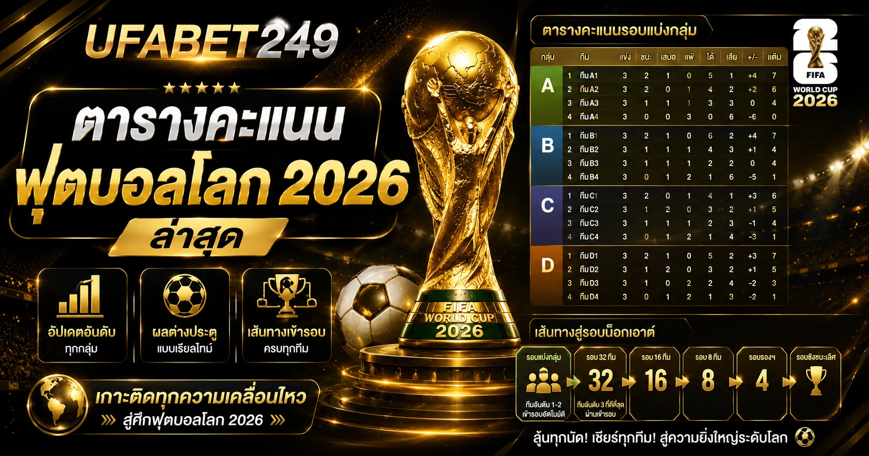 ตารางคะแนนฟุตบอลโลก 2026 อัปเดตอันดับล่าสุดครบทุกกลุ่ม